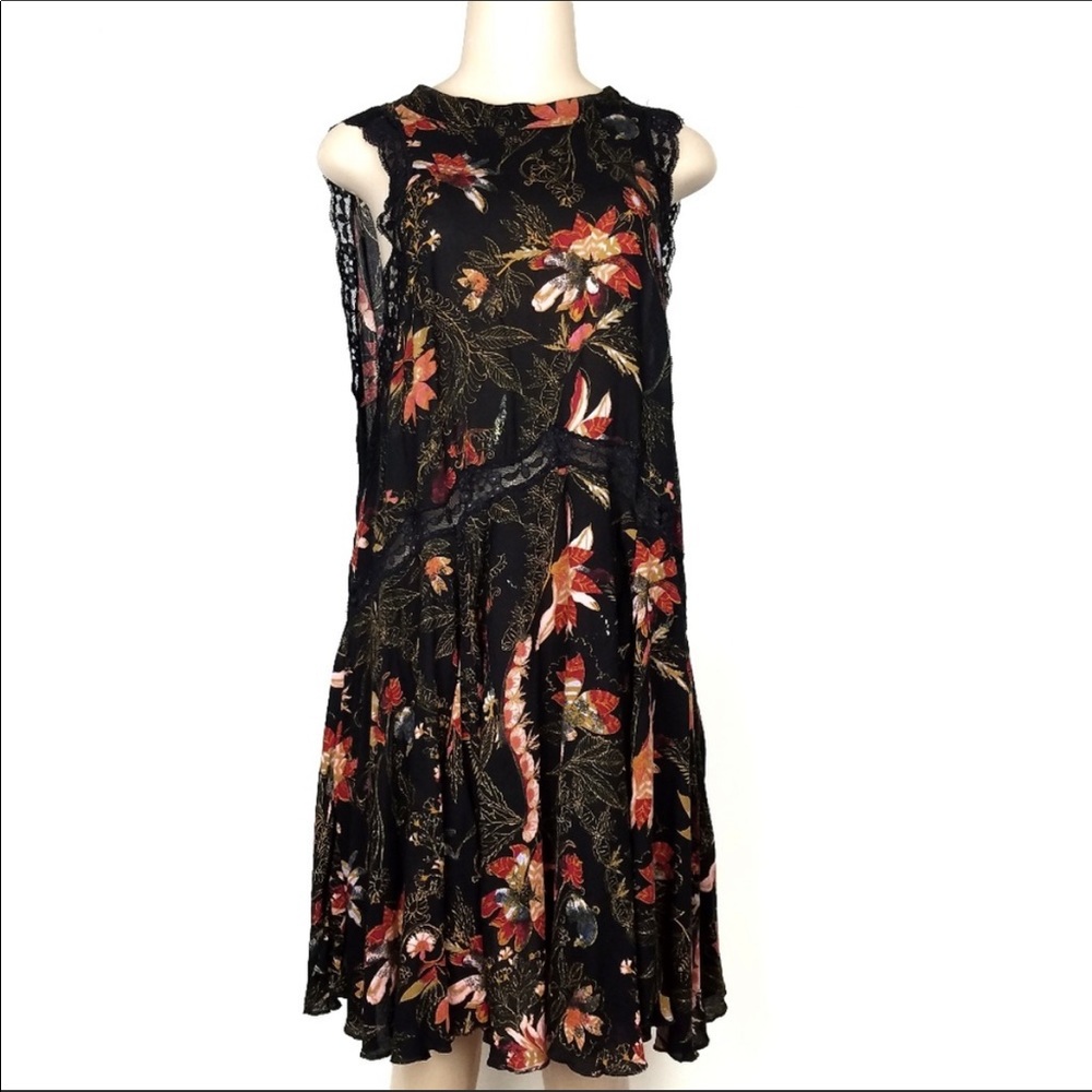 Free people Intimately black floral mini dress - SMALL
